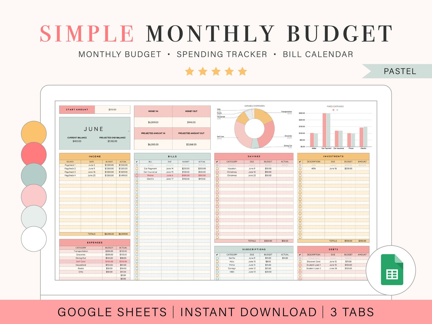 Smart Monthly Budget Tracker Google Sheets Preview